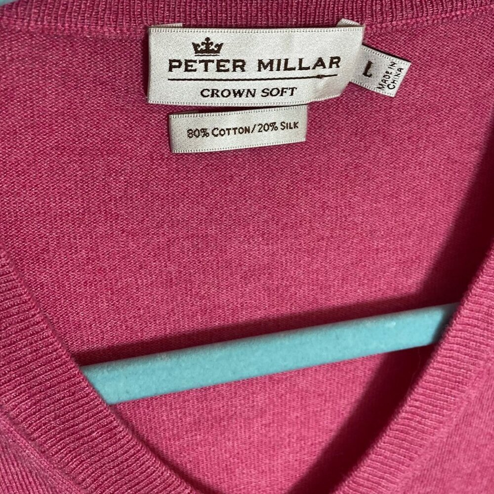 Peter Millar Crown Soft Silk Blend Golf Sweater LIght Red/Dark Pink Tree Mens L - Picture 2 of 7